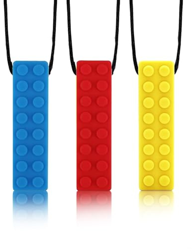Chew Necklace, Sensory Chew Necklace Bundle for Kids with Teething, ADHD, Autism, Biting Needs, Silicone Necklace Made from Food Grade Silicone Safety, for Boys&Girls(3 PCS)
