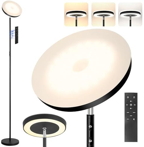Lampada da terra LED, 36W/3000LM Piantana Moderna, Lampade con 3 Temperature di Colore e Luce di Lampada da Lettura Dimmerabile, Lampada Soggiorno con Telecomando e Comando Touch per Letto, Ufficio