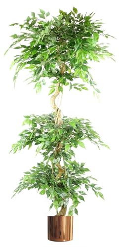 Leaf Realistic Artificial Japanese Fruticosa Ficus Tree with Metal Planters, Green, 180cm
