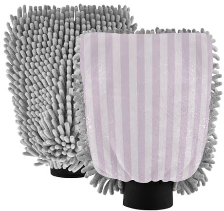 Guanto da lavaggio a strisce verticali viola in microfibra antigraffio per auto guanti per pulizia dettagli