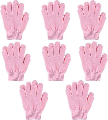 corgi butt Kinder Strickhandschuhe, 8 Paare Winter Warm Vollfingerhandschuhe für Mädchen 5-13 Jahre, Elastische Weiche Handschuhe aus Acryl und Baumwolle in Rosa Farben Set