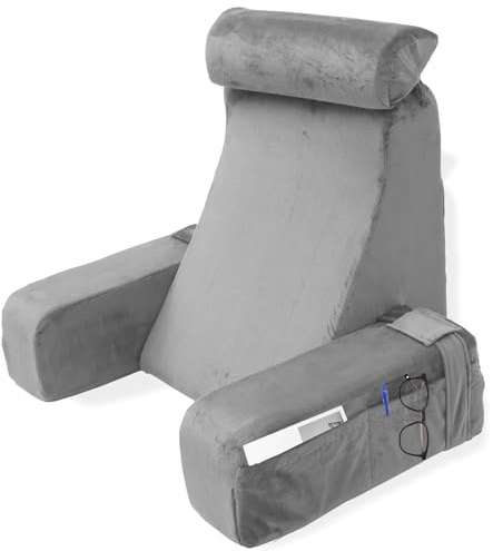 BUTORY Reading Pillow with Detachable Neck Roll & Higher Support Arm for Sitting in Bed Adult Comfortable Bed Rest Pillow with Detachable Washable Cover for Watching TV Reading Gaming Resting in Beds