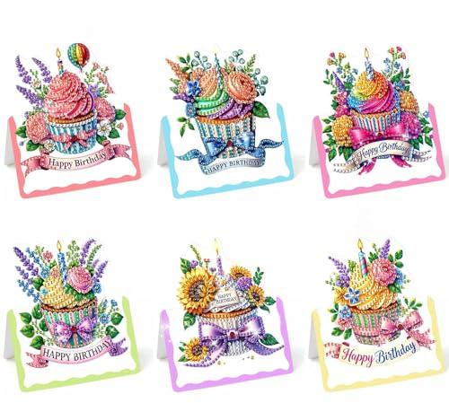 Lebartm Lot de 6 cartes de vœux pliantes 3D à faire soi-même - Motif peinture diamant - Cartes de remerciement pliables avec enveloppes blanches - Pour festival, vacances, cupcake
