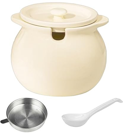 Contenitore di grasso di pancetta - separatore di ingrasso | raccoglitore di grasso in ceramica 50 oz barattolo di grasso con spatola colino per cucina