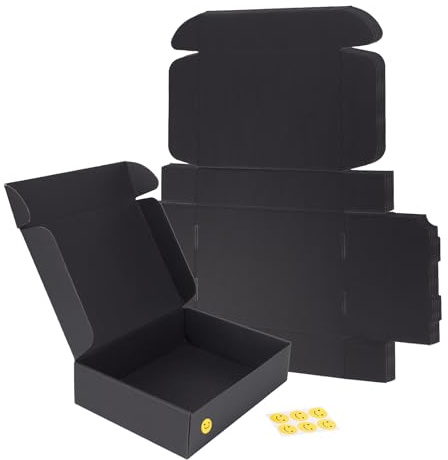 RLAVBL Shipping Boxes 12x9x3 Inch Matte Black, 305x229x77mm Corrugated Cardboard Box 6 Pack, Parcel Boxes for Posting, Small Business