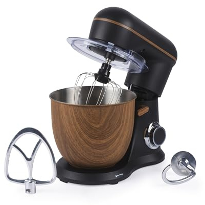 Salter Toronto Impastatrice – Mixer Elettrico da 1300W con Ciotola in Acciaio Inox da 5L, 10 Velocità e Funzione Pulse, Movimento Planetario, Accessori Inclusi, Nero Opaco con Dettagli in Legno