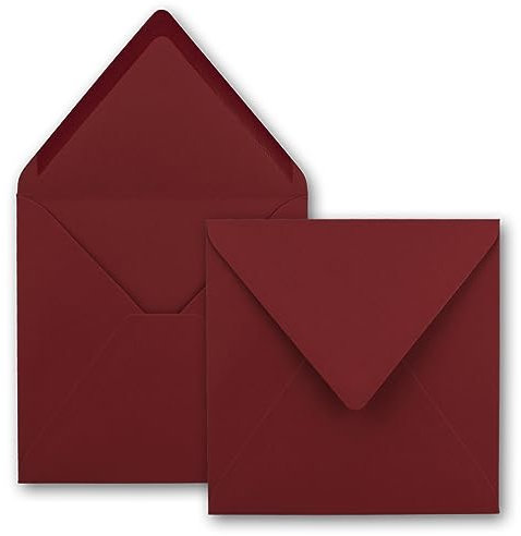 50x Quadratische Briefumschläge in Dunkelrot (Rot) - 15,5 x 15,5 cm - ohne Fenster, mit Nassklebung - 110 g/m² - Für Einladungskarten zu Hochzeit, Geburtstag und mehr - Serie FarbenFroh