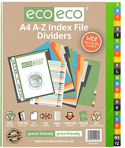 eco-eco A4 50% återvunnet set 24 A-Z breda index fildelare