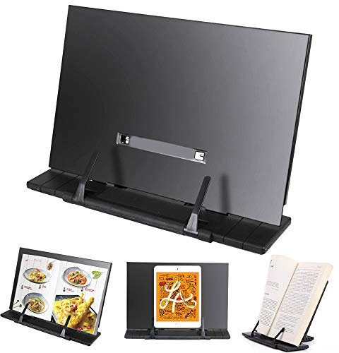 DECARETA Buchständer Einstellbarer Leseständer Metall Buch Ständer Kochbuchhalter Schwarz Metallständer Faltbar Multifunktional Buchstütze Tablethalter für Küche Zimmer Büro Bücher Kochbuch Tablet
