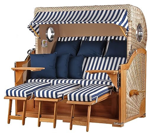 bene living Strandkorb Königssee Dreisitzer Teak Bullauge - PE Shell - Modell 518 - inkl. Liftersystem