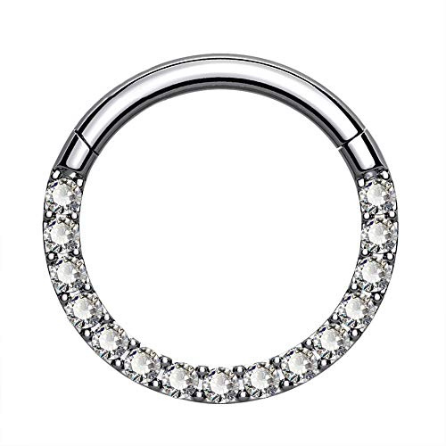 OUFER Septum Piercing G23 Solid Titanium Daith Earring Hoop Tragus Helix Rings 16G Hinged Segment Hoop Clear CZ Paved Cartilage Earring