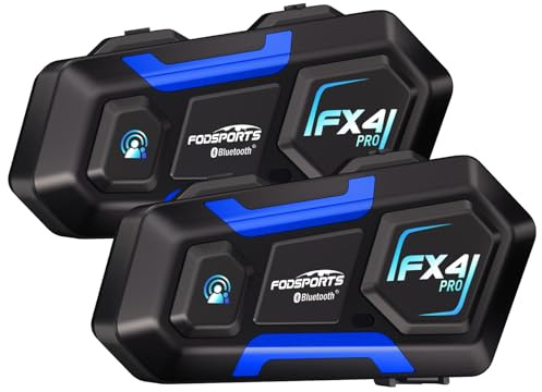 Fodsports FX4 Pro 4-Rider Motorcycle Bluetooth Intercom, 1200m Helmet Communication System, Waterproof Motorcycle Headset with Hi-Fi Music/FM Radio/Auto Call/Voice Control, Universal Pairing, 2 Pack