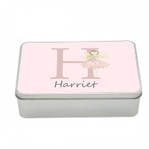 Tigerlilyprints Personalised Girls Hair Storage Tin, Jewelry Box, More Designs, Girls Room Tidy, Bobbles and Clips Storage Box, Birthday Gift UK (Fairy Initial)