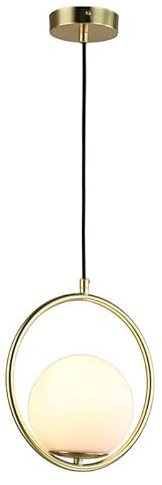 BarcelonaLED Lámpara Colgante Moderna de Techo KATE – Globo de Cristal Blanco y Detalles Dorado Cobre – Casquillo E27 – Estilo Minimalista para Isla de Cocina, Comedor, Salón o Dormitorio