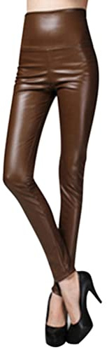 Onsoyours Leggings in Ecopelle Pantaloni da Donna Elasticizzati in Pelle a Vita Alta con Sollevamento del Sedere Skinny Leggings Foderati in Pile per Le Donne caffè XL