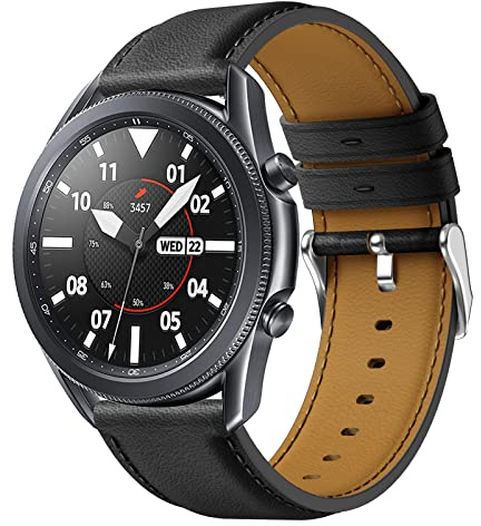 Syxinn 22 mm läderarmband kompatibelt med Samsung Galaxy Watch 46 mm/Galaxy Watch 3 45 mm/Gear S3 Frontier/klassiskt armband klockarmband ersättningsarmband läderband för män kvinnor