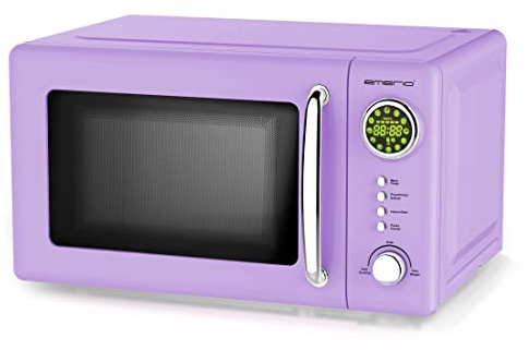 Lila/lila/lila 700 watt mikrovågsugn 20 liter matlagningsrum roterande tallrik retro design Emerio MW-112141.4 mikrovågsugnsapparat