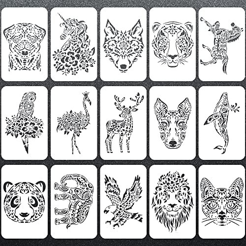 Keboyoe 15Stücke Tierschablonen Vorlagen Schablonen Kunststoff Tiere Malschablonen Kunststoff Wiederzuverwendend Zeichenschablonen Malerei Schablonen für Scrapbook Wall Art