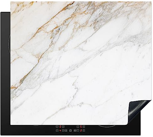 KitchenYeah© Cubre Vitrocerámica - Protector Vitroceramica Induccion 59x52 cm - Tapa Vitroceramica - Protector de Vitroceramica Mármol - Piedra - Blanco - Oro - Aspecto mármol - Piedra