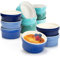 COM-FOUR® 12x moldes para soufflé - tazones de cerámica creme brulee - moldes aptos para horno - tazones de postre y moldes para pastel para ragout fin - 200 ml c/u - en tonos azul y verde