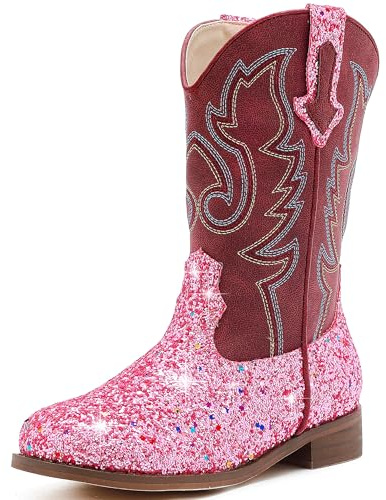 Motasha - Botas vaqueras unisex para niñas, botas vaqueras de media pantorrilla, para niños pequeños, botas occidentales, zapatos de equitación a la moda, Rosa (Sequins Pink), 18.0 cm