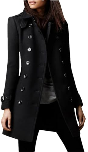 Nlievara Long caban parka amincissant et double boutonnage pour femme