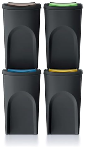 Set de 4 cubos de basura KEDEN SORTIBOX 100% plástico reciclado, negro, volumen 4x35L