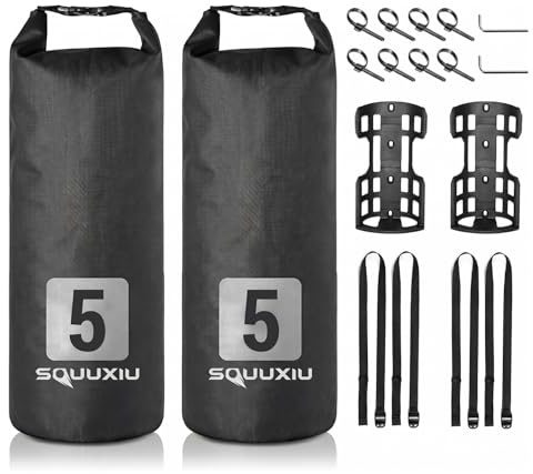 SOUUXIU Lot de 2 Sacoches de Fourche Velo 5L Etanche, Sac de Fourche Roulée Sac Sec pour Bikepacking, Accessoire VTT pour E-Scooter Vélo Rout