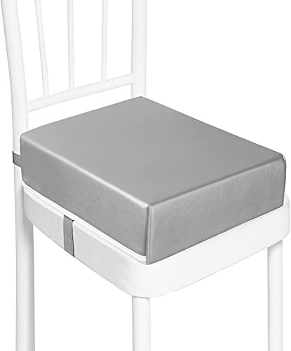 Toddler Booster Seat for Dining Table, PU Waterproof Strong Support Portable Booster Chair for Toddlers Eating, Easy Cleaning Booster Seat Cushion Detachable with Fix Straps (Grey)