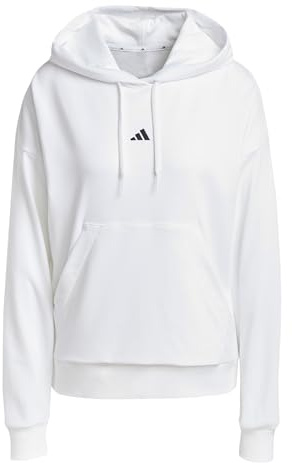 adidas Donna Essentials Small Logo French Terry Hoodie Sweatshirt, White/Black, M