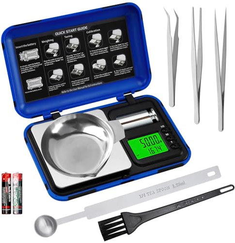 Mucek Hochpräzise Milligramm-Waage, 50g/0.001g Feinwaage, Briefwaage mit LCD Display, Präzisionswaage, Digitalwaage, Taschenwaage, Mini waage mit Cal-Gewicht, Tray, Pinzette und Schaufel