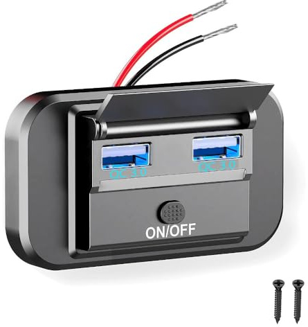 Gebildet 12-24V RV USB-uttag med Strömbrytare 36W Dual QC3.0 USB Snabbladdningsuttag 12V 24V Billaddare RV Switch Panel Billaddare med vattentätt skydd för marinbåt ATV Motorcykel
