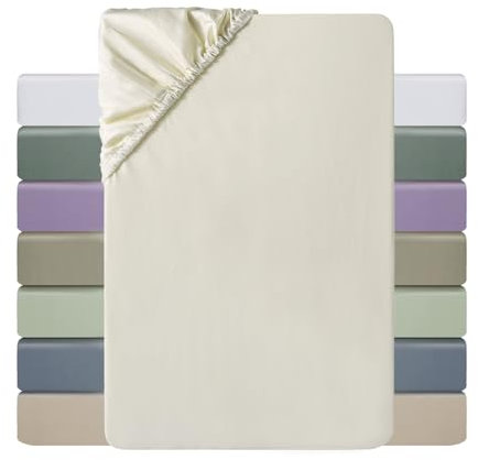 MILDLY Spannbettlaken 160x200 Satin, 100% Langstapelige Baumwolle Seidig Luxus Bettlaken Spannbettlaken bis 25cm Matratzenhöhe, Oeko-Tex Zertifiziert-Beige