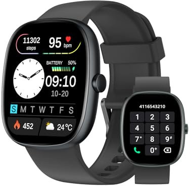 HUAKUA Smartwatch Damen Herren mit Telefonfunktion,1.85 Smart Watch mit Schrittzähler/SpO2/ Pulsmesser/Schlafmonitor/Sportuhr 100+Sportmodi,Fitness Tracker IP68 Wasserdicht für Android iOS Handy