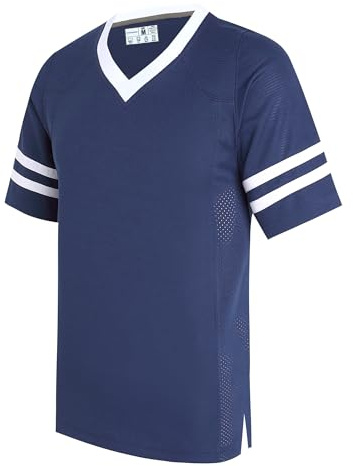 dolessismore Plain Men's Football Jerseys for Unisex V-Neck Fitness T-Shirts Workout Outfits Casual Party Tops, White Stripe-navy Blue Jersey, M