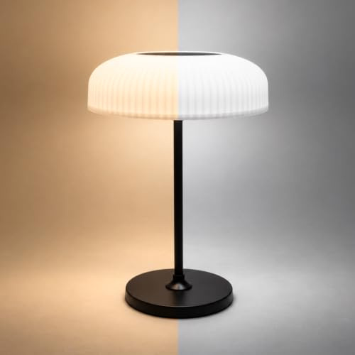 Orihome® Solar Table Lamp for Garden & Patio, Cordless, USB-C Rechargeable | USB-C top-ups on cloudy days. 4000mAh battery, warm or cool white, stepless dimming and IP44 splash resistance.