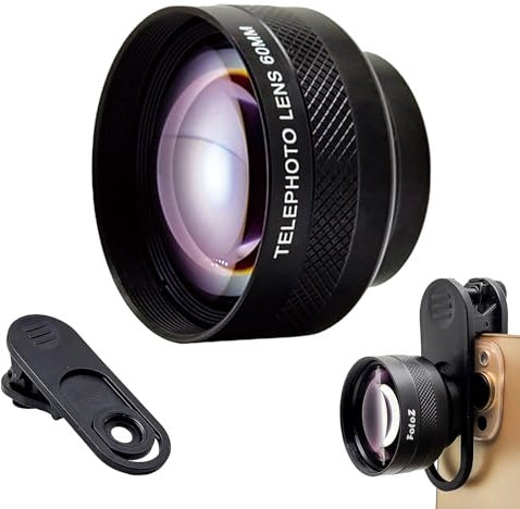 FotoZ 60mm Telephoto Lens with 17mm Thread Phone Lens Clip for iPhone Android Most Smartphones, Compatible with SmallRig iPhone Smartphone Cage Case