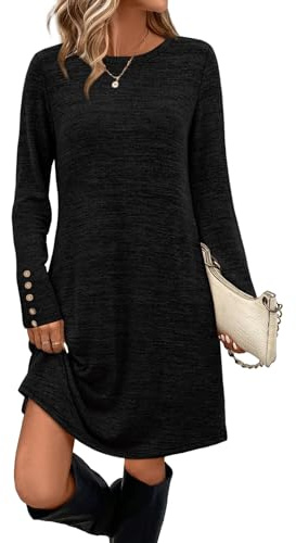 OFEEFAN Sweater Dress Early Fall Fashion Long Sleeve Dress Fall Dresses for Women 2025 Winter Dresses 2025 School Outfits for Teachers Black M