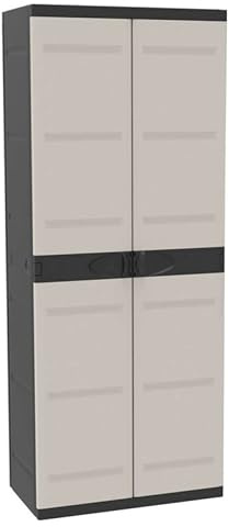 Miroytengo Armario de Resina Escobero Jardín Titanium, Armario Exterior 2 Puertas 4 Estantes Negro 70x176x41 cm