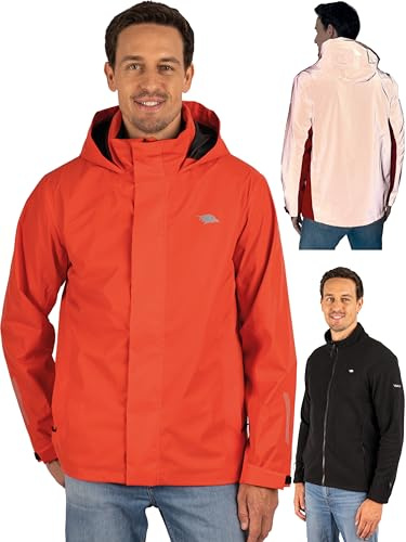 Valkental - Reflektierende & Wasserdichte 3in1 Jacke Herren [Fleece Zipp-In & Verstaubare Kapuze] Geeignet als Winterjacke, Regenjacke & Fahrradjacke - 10.000mm Wassersäule - Doppel Reißverschluss