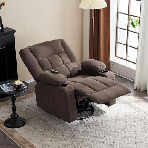 Fiximaster Fauteuil Relax Électrique avec Fonction de Massage et Chauffage, Inclinable avec Poche Latérale, 2 Porte-Gobelets et Port USB, Fauteuil TV Confortable pour Salon et Home Cinéma (Brown)