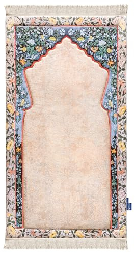 My Salah Mat Muslim Prayer Rug - Thick Large Adult Padded Sajadah for Men Women by Urban Rugs UK - Soft Islamic Mat Great for Knees Forehead Eid RamadanTravel (Andalus Flowers)