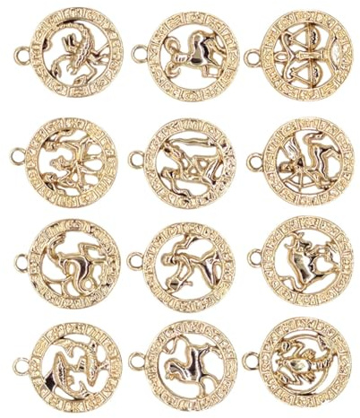 BESTonZON 12 Handgefertigte Sternzeichen Anhänger aus Legierung Modisches Selbstgemacht Schmuck Satz für Armbänder Schlüsselanhänger und Ketten Vielseitige Tierkreiszeichen Charme In Gold