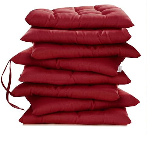 Lavea® Cuscini per Sedia 40x40 cm – Set 8 pz con laccetti – Interni/Esterni – Comodi e Lavabili, per Giardino, Cucina, Balcone e Terrazza - Bordeaux