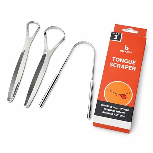 Boulton Tongue Scraper for Adults – Pack of 3 Metal Scraper Tongue Cleaner – Stainless Steel Cleaner Metal Tongue Scrapers – Tounge Scrapers Oral Hygiene Products – Clean Mouth Scrapers