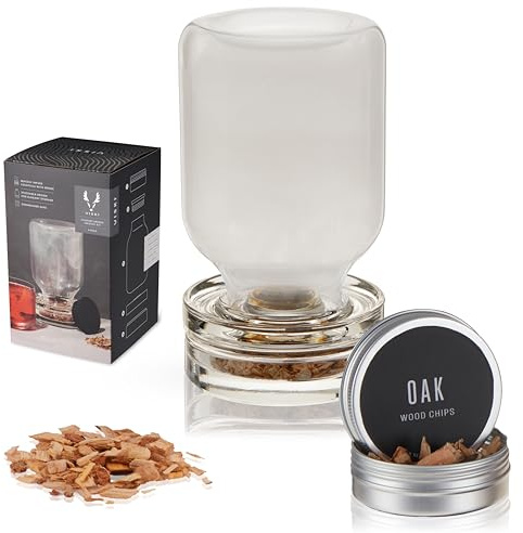 Viski Stacking Smoked Cocktail Kit, Drink Smoking Kit with Cocktail Smoker Chips, Oak Smoker for Drinks, Whiskey Accessories 5-Piece Set