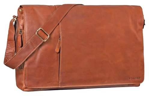 STILORD Maximus XXL läderväska stor herr axelväska 17 18 19 21 tum laptop aktväska kontorsväska buffelläder Farbe:Konjakbrun