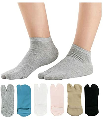 UBUMO Women's Solid 2 Toe Flip Flop Tabi Socks Geta Ankle Cotton 5/6 Pairs