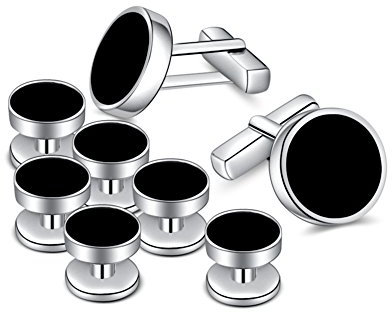 Merit Ocean Herren Manschettenknöpfe und Onyx Hemdknöpfe Set Schwarz für Männer Cufflinks Hochzeit Kragenhemd Ideal für die Arbeitskleidung Frackhemd, Smoking, Anzug, Geschäftskleidung