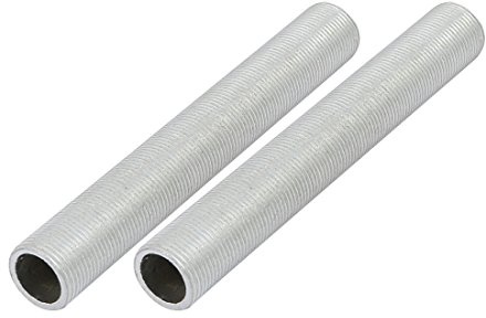 sourcing map M14 gängad ihålig stång gängad tub förpackning med 2 st | Utmärkt nippelslanglampa, 100 mm längd, för ljusreparation lampa, zinklegering, silver